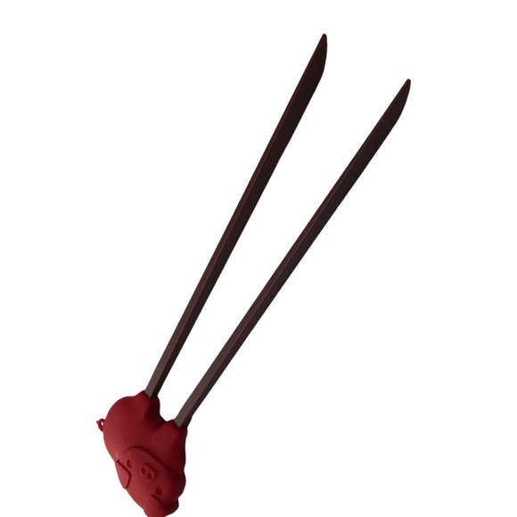 Red Silicone Pig Brown Chopsticks Kids Practice by Talisman Designs. Red - Picture 3 of 5